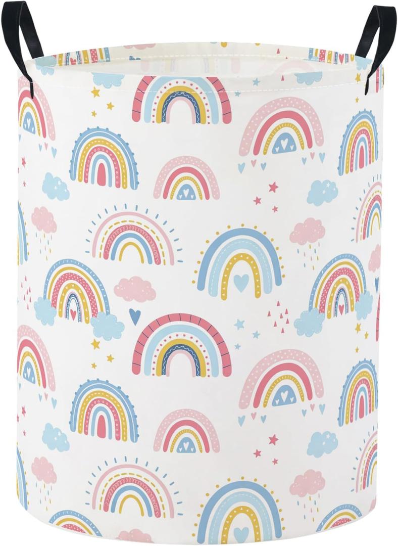 Baby Laundry Basket Baby Nursery Hamper Kids Laundry Basket Toy Storage Bin for Boys Room Decor Gift Baskets for Bedroom Bathroom(Blue Rainbow)