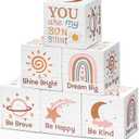 6 Pcs 1.6 Inch Inspirational Boho Rainbow Nursery Decor Baby Wooden Blocks Sun Clouds Butterfly Decor Motivational Sign for Nursery Shelf Baby Bedroom Playroom(Rainbow Style)