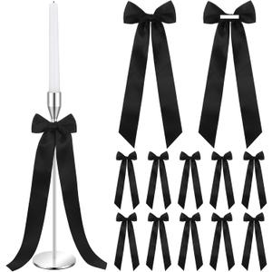 12 Pcs Black Candlestick Bows Decor 13 Inch Large Coquette Decorations Bows for Table Self Adhesive Candle Holder Gift Wrapping Wedding Bridal Shower Bachelorette Party Centerpieces