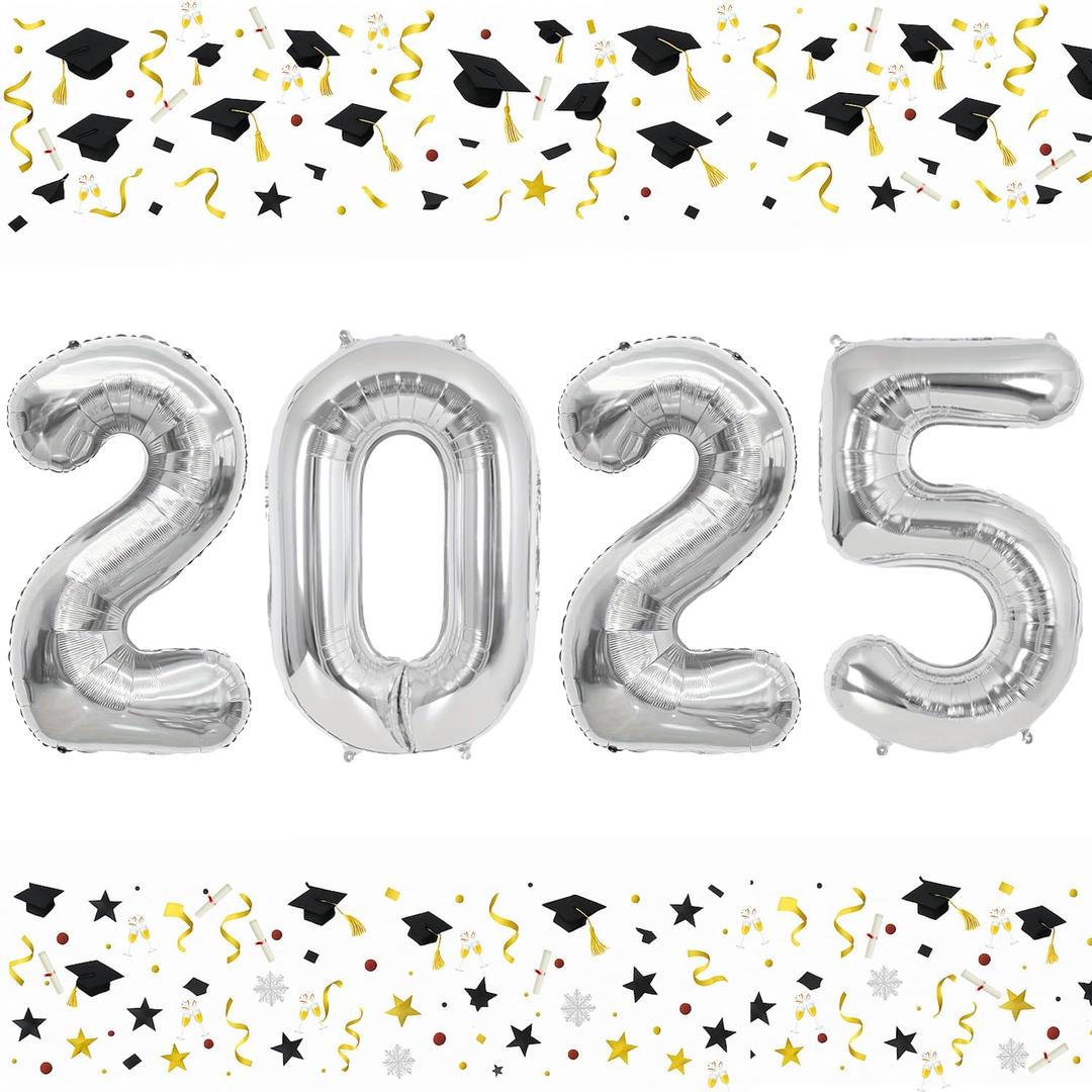 2 x Smlpuame 40 Inch 2025 Balloons Silver, Large Foil Number Balloons for Happy New Years Festival Celebration Party Supplies Class of 2025 Graduation Decorations