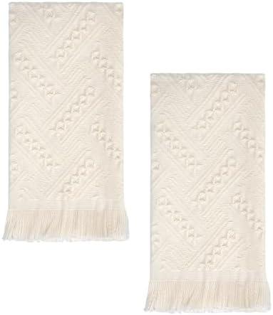 Luxury Decorative Hand Towels Bathroom: 2 Packs 14X30 100% Cotton Turkish Absorbent Soft Face Towel Set for Boho Bathroom Decor Kitchen Hotel Spa Farmhouse Guest Tea Gift (Cream White, 14"x30")