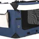 Large Cat Carrier, Collapsible Dog Travel Crate Portable Soft-Sided Pet Carrier with Super Soft Warm Plush Mat for Indoor and Outdoor 20x14x14in,Navy Blue