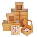 Bakepacker 100pcs Kraft Cookie Boxes 6x6x3 inches Easy Assemble Macaroon Pastry Boxes Bakery Boxes with Window for Bakery (Brown)