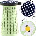 ALEVMOOM Upgraded Telescoping Collapsible Stool with Cushion, Folding Stool with Printing Portable Retractable Foldable Seat Max Load 600lbs for Adults Camping Fishing Outdoor