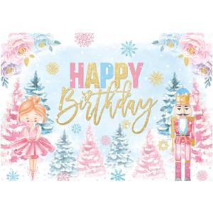 Allenjoy 82" x 59" Winter Nutcracker Ballet Photo Backdrop for Girl Princess Ballerina Merry Christmas Tree Happy Birthday Holiday Baby Shower Party Supplies Decorations Banner Gifts Decor Background