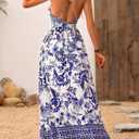 MakeMeChic Women's Boho Maxi Dress Summer Luau Outfits Beach Wedding Guest Backless Sundress Flowy Resort Wear (Blue, XL)