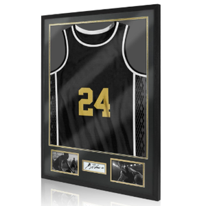 23x32 Jersey Frame Display Case for Football,Solid Wood Shadow Box with 98% UV Protection Acrylic,Two Photo Frame One Signature for Baseball, Basketball, Hockey, Uniforms - Black Walnut Finish