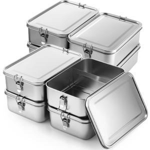 Umigy 8 Pcs Stainless Steel Food Containers 1400ml Metal Bento Lunch Box Stainless Steel Food Storage Containers, Lockable Clips to Leak Proof, Reusable Dishwasher Snack Boxes for Work
