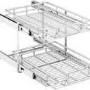 QUYUWU 2-Tier Kitchen Cabinet Pull Out Shelf and Drawer Organizer Slide Out Pantry Storaqe Basket in Multiple Sizes (16" W x 21" D)