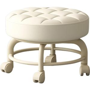 Low Height Rolling Stool with Wheels Heavy Duty Rolling Stools 360 Degree Rotating for Home Cleaning Garage Fix Stool Outdoor Office Working Flooring Cleaning (White)