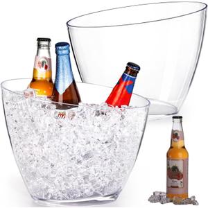 Lawei 2 Pack Acrylic Ice Bucket, 5.2L Clear Plastic Champagne Wine Bucket Chiller, Oval Bar Ice Cooler Container, Food Grade Beverage Storage Tub for Champagne, Beer Bottles, Drinks, Bar and Parties