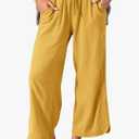 Women Linen Wide Leg Pants Casual Loose Drawstring Summer Beach Travel Vacation Palazzo Pants with Pockets L