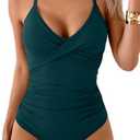 B2prity Women's One Piece Swimsuits Tummy Control Front Cross Bathing Suits Tie Back Slimming V Neck Swimwear, Size 2XL