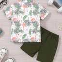 Coco&RARA Toddler Boy Clothes Baby Flamingo Hawaiian Outfits Short Sleeve Shirt + Elastic Waist Shorts Summer Beach Set (18-24 Months)