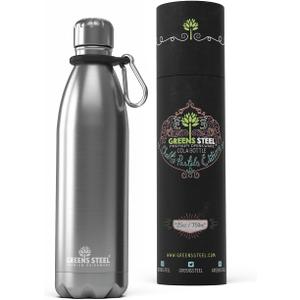 Greens Steel Stainless Steel Water Bottle - 25 oz, Steel | Vacuum Insulated Double Wall with Screw Lid/Leak Proof | Thermal Travel Sports Canteen Coffee Flask