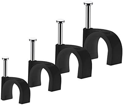 Abnii Cable Clips, 400 Pcs, 4mm 6mm 8mm 10mm, Wire Wall Clips with Steel Nails, Cable Management Organizer Clips, Cable Tacks Coax Holder Clips, RG6 RG59 CAT6 RJ45 Cable Cord Clips, Black