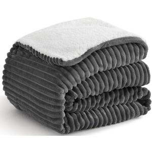 Sherpa Blanket Throw - Soft Cozy Fleece, Warm for Winter, Reversible for Sofa, Grey, 50 x 60 Inches