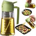 TrendPlain 16oz/470ml Glass Olive Oil Sprayer for Cooking  2 in 1 Olive Oil Dispenser Bottle for Kitchen Gadgets and Air Fryer Accessories, Salad, BBQ - Green