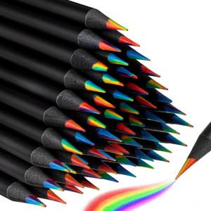 Teling 200 Pcs Rainbow Pencils for Kids, 7 in 1 Black Wooden Rainbow Multicolor Pencils Bulk School Classroom Art Supplies for Kids Adults Coloring Sketching Drawing