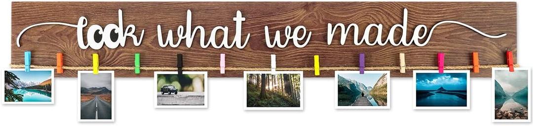 Anyzal Look What We Made Sign With Clips, Artwork Display Kid Art Organizer Photo Hanging Display Children's Artwork Board, 36.5x5.4 Kids Art Display for Wall, Choicefor Kids Children