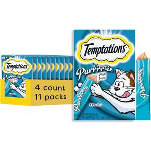 Temptations Creamy Puree Squeezable Lickable Wet Cat Treats with Tuna, 0.42 oz. Tubes, 4 Count, Pack of 11 (44 Total) BB: 05/09/27