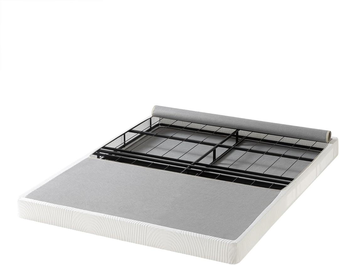 ZINUS No Assembly Metal Box Spring / 4 Inch Grey Mattress Foundation / Sturdy Metal Structure, Queen