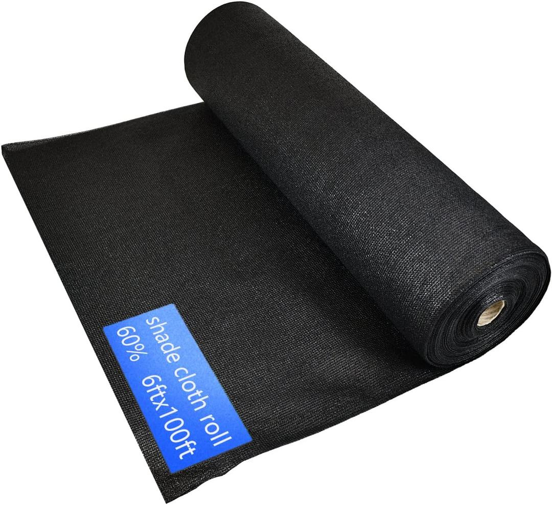 Black Shade Cloth - 6ft x 100ft, 60% Shade - Ideal for Garden, Greenhouse, Patio, and Canopy - Outdoor Windscreen Cover Fabric Roll with Sunblock Shade Tarp Netting Mesh