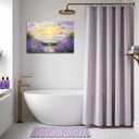 YMXDYMJSW Coastal Lavender Wall Art Purple Lavender Flowers Pictures Sunset Floral Canvas Prints Seascape Beach Theme Paintings for Bathroom Decor Frame (Purple,16L x 24W)
