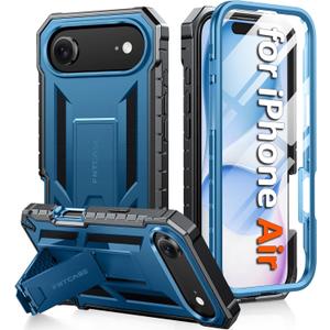 FNTCASE for iPhone Air Phone Case: Military Grade Drop Proof Protection Mobile Cover with Kickstand | Matte Textured Rugged Shockproof TPU | Protective Sturdy iPhone Air Cases 2025 - Blue