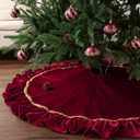 Christmas Tree Skirt: 48 Inch Large Luxury Wine Red Velvet Plush Fur Ruffled Christmas Tree Skirts with Gold Trim and Bow, Vintage Royal Decorations for Xmas Home Indoor Decor