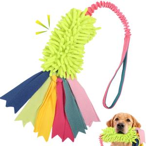 Wodoca Dog Tug Toys - Aggressive Chewer Rope Toy with Strong Squeak, Ideal for Large Dogs, Training, and Play (Green Chenille, Pink Webbing)