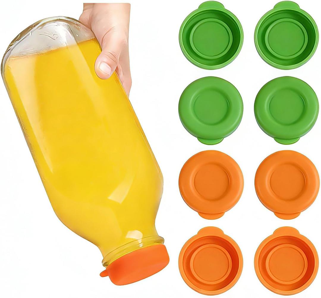8 Pack Glass Milk Bottle Caps, Reusable Silicone Bottle-Caps for 48mm Opening, Leak Proof Milk Jug Lids Replacement Compatible with Stanpac Libbey (No Bottles), 2 Colors