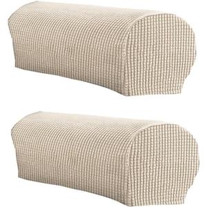 LINGXIYA Soft Stretch Plush Armrest Covers,Spandex Armrest Cover for Chairs/Sofas, Couch Arm Cover, Furniture Protector Armchair Slipcovers for Recliner, Set of 2 (Khaki)