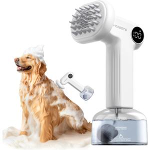 Electric Dog Shampoo Dispenser with Shampoo Brush, Shampoo Foamer for Dogs Bathing, Massaging and Grooming, Two Foaming Modes, Rechargeable Dog Foam Sprayer for Short and Long Haired Pet