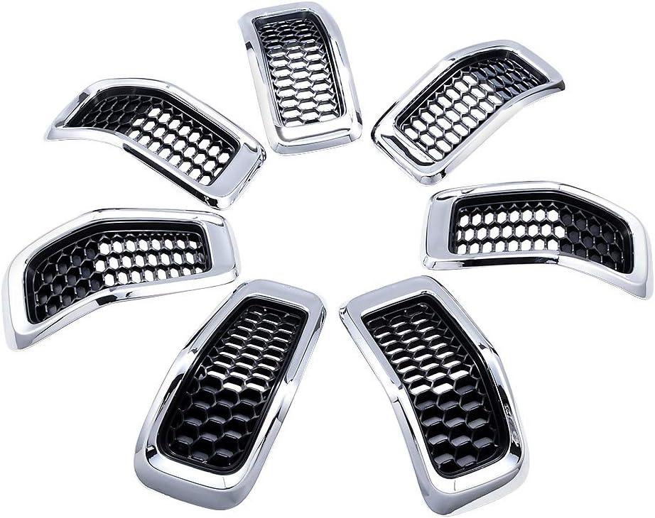 AMOPACORP 7pcs Black Mesh Grille Chrome Moulding Trim Grille Grill Cover Trim Insert Kit Compatible with 2014 2015 2016 2017 2018 Jeep Cherokee 4-Door