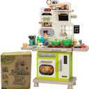 Kids Play Kitchen Playset, Pretend Cooking Stove, Recirculating Play Sink & Coffee Maker, Complete with Play Food & Accessories, Basic Cardboard Box Packaging  Not Ideal for Gifting  Green