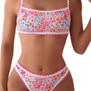 SOLY HUX Bathing Suit for Women Two Piece Floral Print Tie Back Swimsuit Bikini Sets ,Size XL