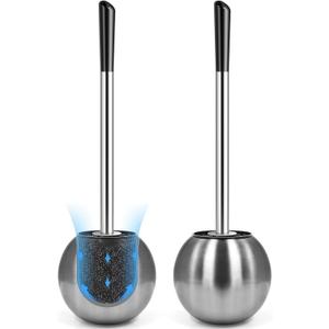 Toilet Brush and Holder 2 Pack, 304 Stainless Steel Toilet Brush with Extended and Durable Comfortable Brush Handle, Toilet Bowl Brush for Bathroom Toilet - Ergonomic, Pratical Durable (Silver)