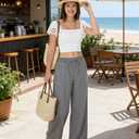 EZRUN Women's Flowy Wide Leg Travel Palazzo Pants with Zip Pocket Grey
