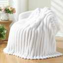 NEWCOSPLAY Super Soft Throw Blanket White Premium Silky Flannel Fleece 3D Ribbed Jacquard Lightweight Bed Blanket All Season Use (White Ribbed, Throw (50"x60"))