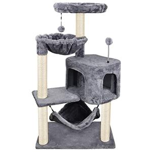 YUNIQUE Cat Tree with Cat Condo and Big Hammock, Grey