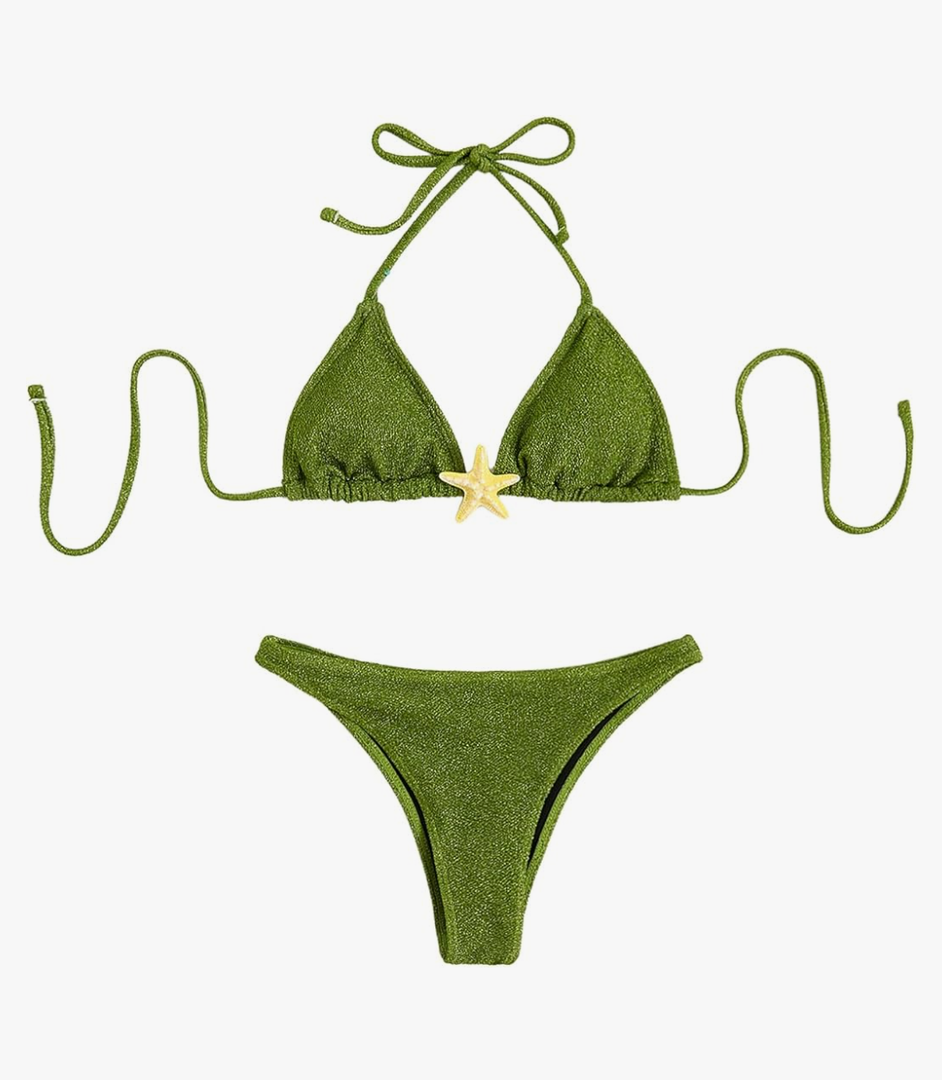 SOLY HUX Women's Sexy Halter Triangle Bikini Set Tie String Swimsuit High Cut Thong Two Piece Bathing Suit M