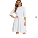 Allegra K Women's Vintage 3/4 Sleeves Stand Collar Office Work Elegant A-Line Dress, M