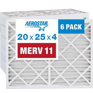 Aerostar 20x25x4 MERV 11 Pleated Air Filter, AC Furnace Air Filter, 6-Pack (Actual Size: 19 1/2"x24 1/2"x3 3/4")