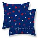 4th of July Pillow Covers 24 x 24 Inch Set Of 2, Patriotic Blue Background American Red White Stars Decorative Throw Pillows Linen Outdoor Independence Day Cushion Case For Bed Couch Sofa Home Decor