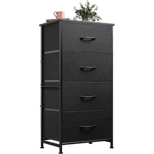 WLIVE Dresser with 4 Drawers, Fabric Storage Tower, Organizer Unit for Bedroom, Hallway, Entryway, Closets, Sturdy Steel Frame, Wood Top, Easy Pull Handle, Charcoal Black