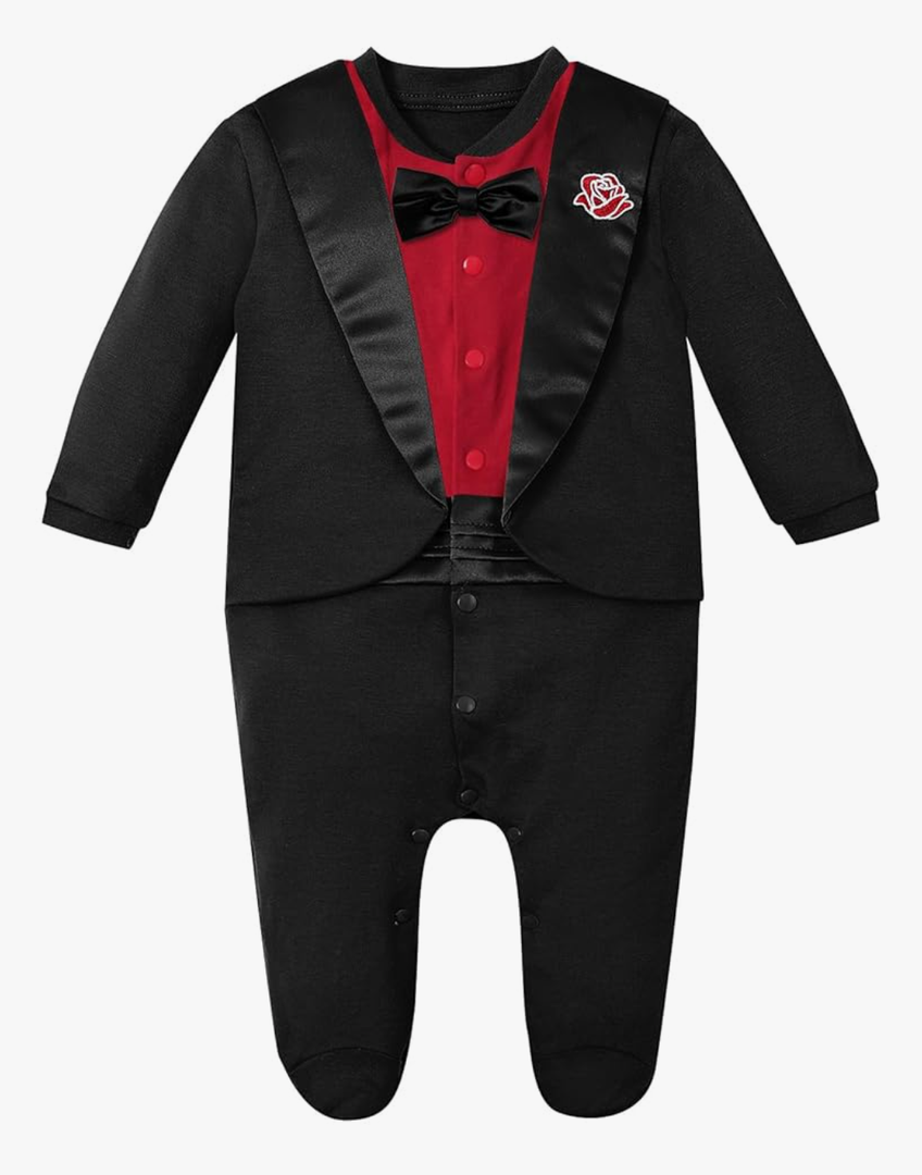 A&J DESIGN Baby Boy Tuxedo Gentleman Footie One-piece Romper with Bow Tie Newborn-9 Months