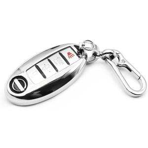 Fit for Nissan Z GT-R Kicks Leaf Altima Armada Maxima Murano Pathfinder Rogue Sentra Titan Versa Frontier TITAN XD Rogue Sport Infiniti QX80 Key Fob Cover Case Shell Holder Accessories, Silver