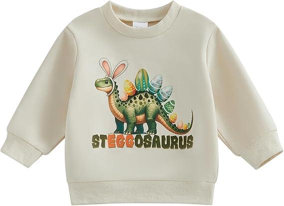 Douhoow Toddler Boy Easter Outfits Baby Boy Sweatshirts For The Chicks Seggosaurus 6M 12M 18M 2T 3T 4T 5T Boys T-shirt Tops (Beige A, 6-12 Months)