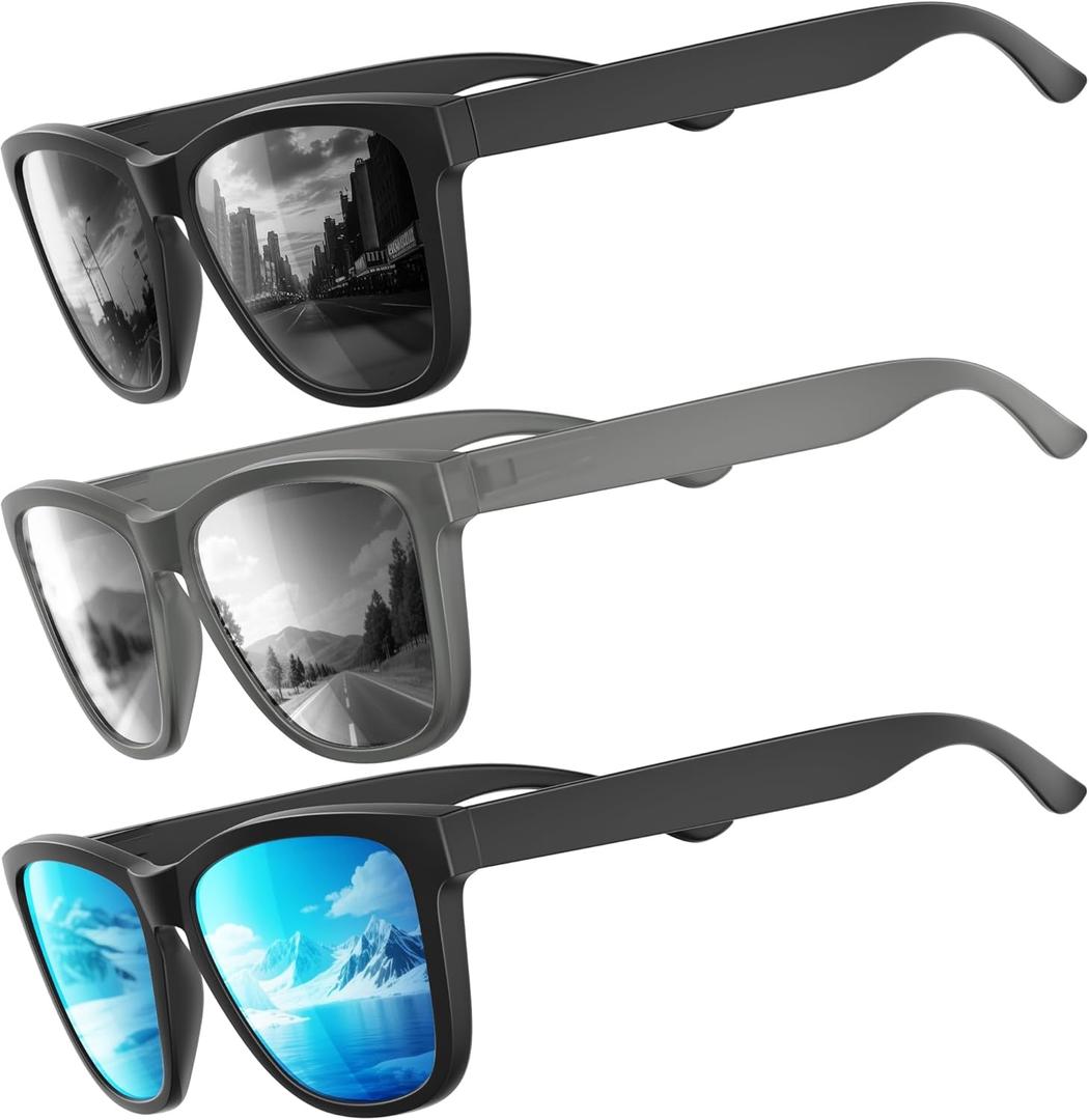 Polarized Sunglasses for Mens Womens - Fashion Men Sun Glasses Shades for Driving Fishing Lightweight UV Protection (A2 Black/White Mirrored/Ice Blue Mirrored)